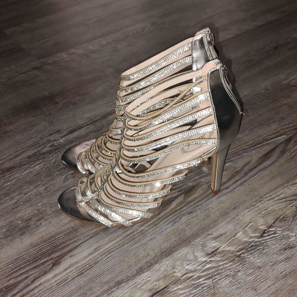Italina   gladiator bling strappy  silver heels  Sz 9 - Picture 3 of 8